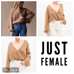 Just Female Mohair & Wool Blend Dolly Wrap Knit Sweater In Taupe